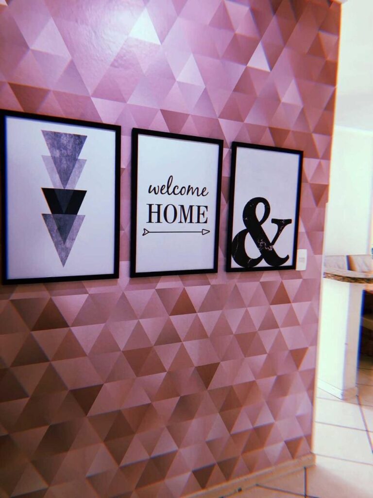 decoracao-do-corredor-papel-de-parede-quadros-rose-gold-papel-adesivo-diy