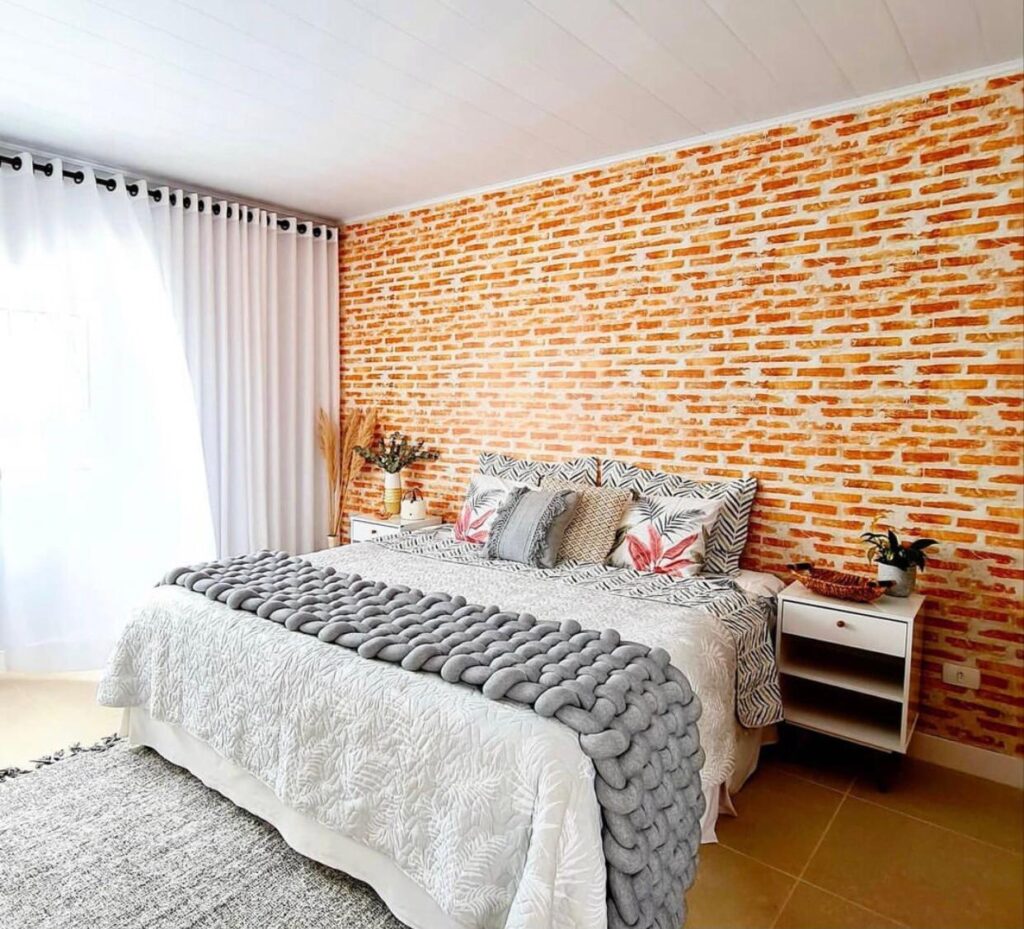 Papel De Parede Tijolo Patinado Banheiro Dos Sonhos-quarto de casal-Defacile-papel-de-parede-para-quarto-de-casal