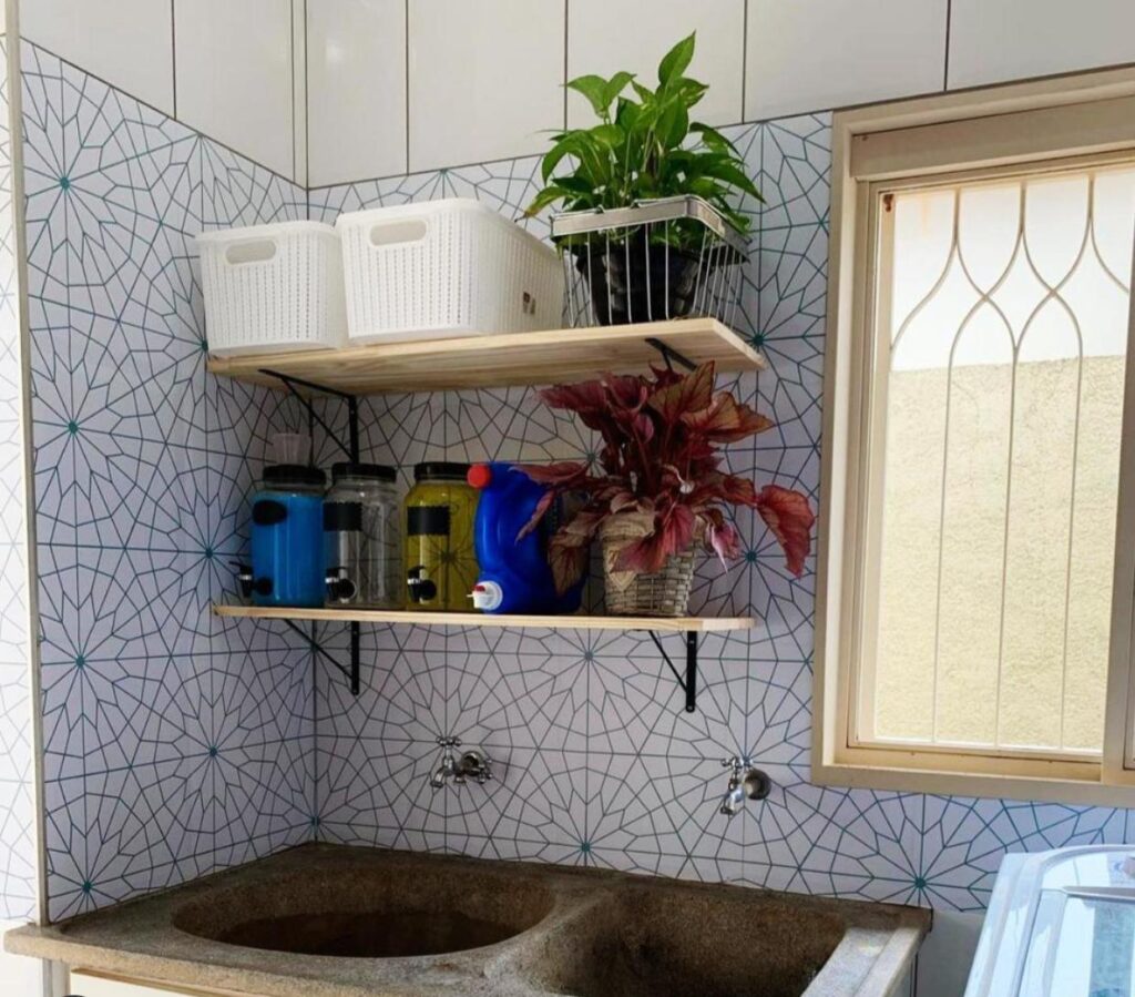 Papel de Parede-Defacile-Lavanderia-Como decorar lavanderia-Papel geométrico-Papel autocolante-Azulejo Adesivo 