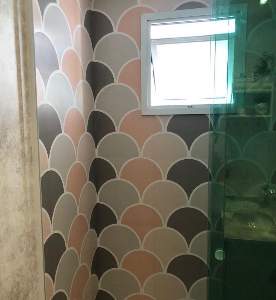 Papel de Parede, Defacile, transformação, decoração, banheiro, Papel de parede geométrico. 