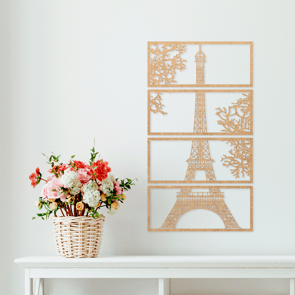 Kit 4 Quadros Vazados Torre Eiffel